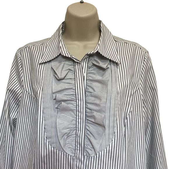 Worthington Striped Tuxedo Ruffle Button Down Shirt Sz L NWT - Picture 4 of 12